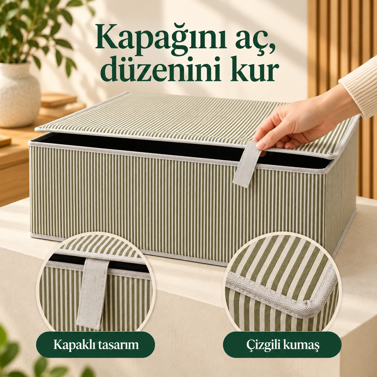 50 × 40 × 20 cm kapaklı çizgili kutu hurç