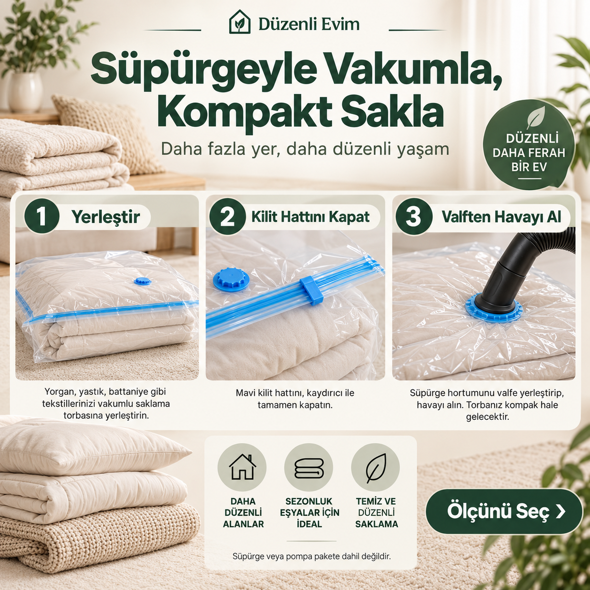 Vakumlu Saklama Torbası Paketleri ürün görseli; ölçü, paket içeriği veya kullanım bilgileri
