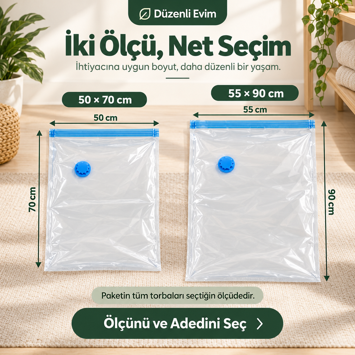 Vakumlu Saklama Torbası Paketleri ürün görseli; ölçü, paket içeriği veya kullanım bilgileri